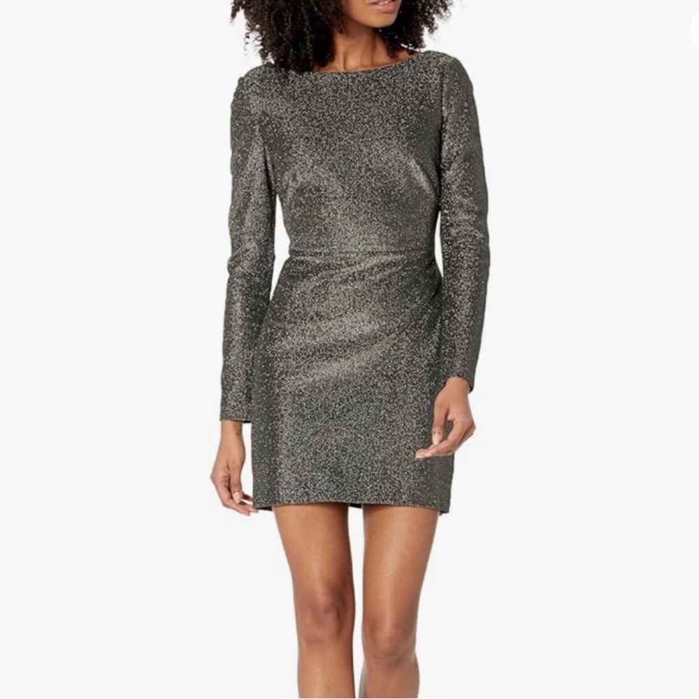 Diane Von Furstenberg Metallic Mini Dress Size 8 Black Sparkly Glitter Cocktail